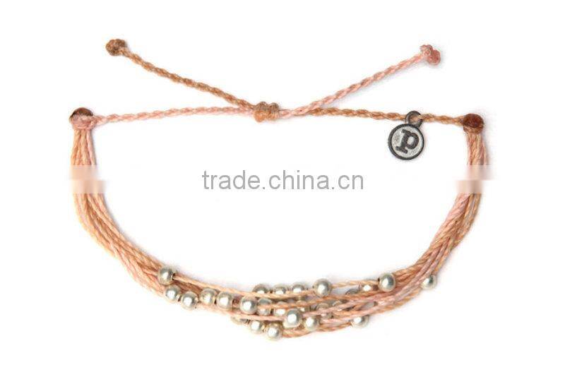 hot new many layers red wax cord knot bracelet with copper beads for luck girl