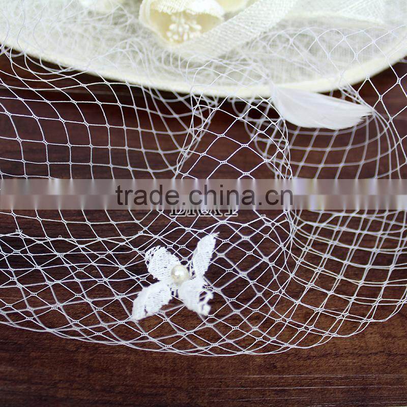 Fashionalbe Design Lace Cover Sinamay With Veil Fascinator Church Hat
