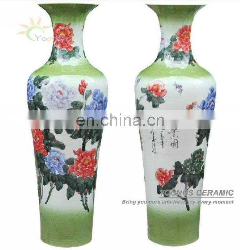 3 feet tall Decorative Hand painted fish shape large floor vases Peony Flower
