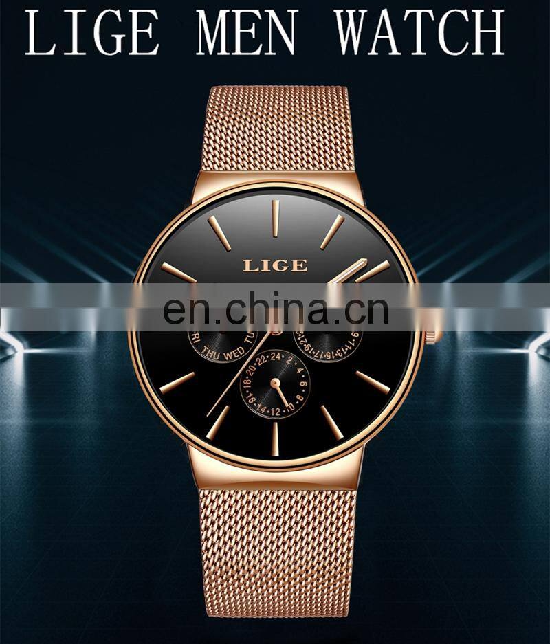 Top Brand LIGE Watches Men Super Slim Mesh Stainless Steel Luxury Casual Quartz Clock Ladies Wristwatch Relogio Feminino