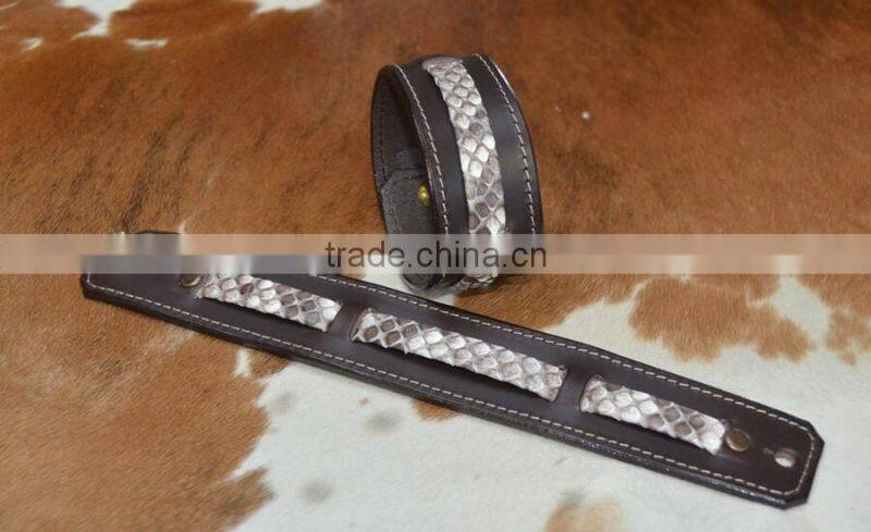 Luxury Cool White Real Python Skin Leather Mix Genuine Leather Cuff Bracelet for man and women