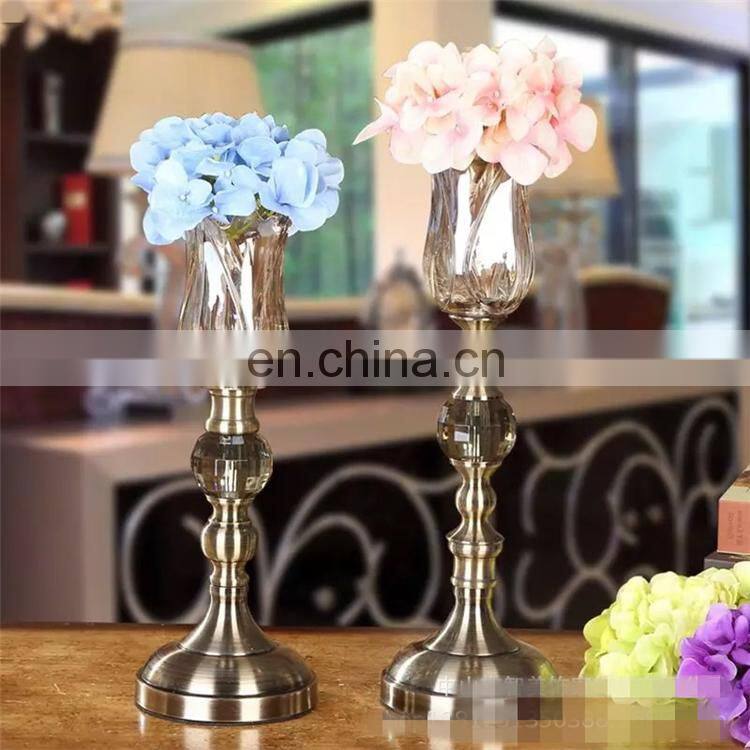 Flower Shape Glass And Metal Tall Pillar Candle Holder