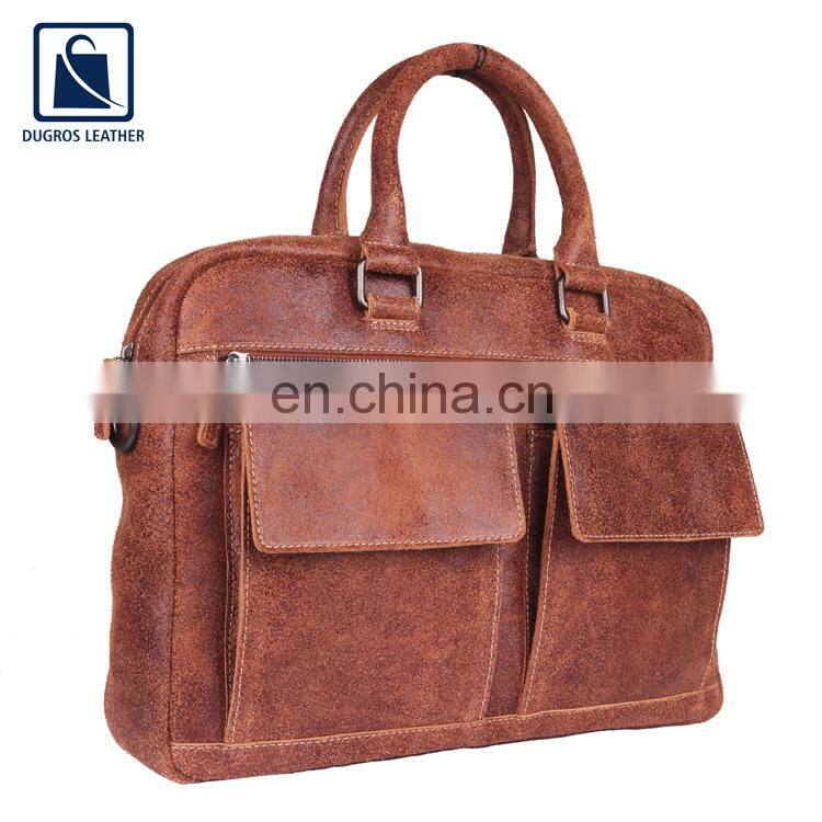Elegant Design Cotton Lining Material with Matching Stitching Vintage Style Men Genuine Leather Laptop Bag