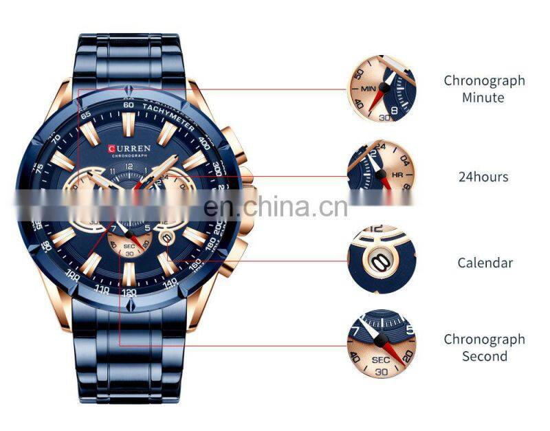 CURREN Sport Watches Mens Luxury Brand Quartz Clock Stainless Steel Chronograph Big Dial Wristwatch with Date Relogio Masculin