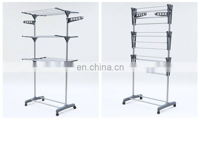 3 Tier Rolling Clothes Drying Rack Adjustable Laundry Rack with Foldable Wings Shape household hangers