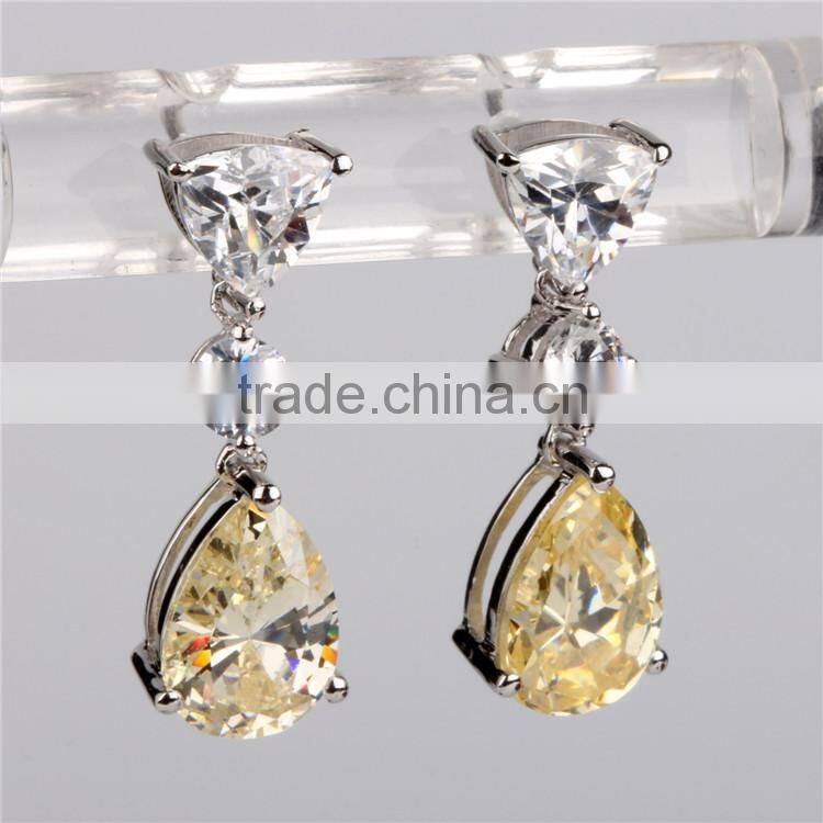 925 sterling silver latest model fashion Yellow zircon earrings for women