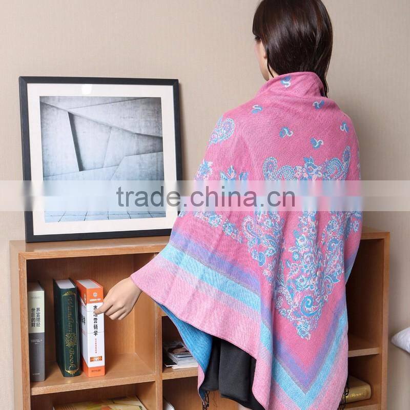 Tassel Flower Paisley Jacquard Square Lady Shawl