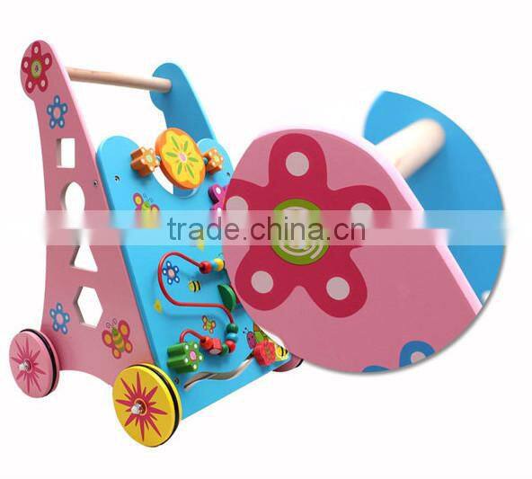 Multifunctional wooden toy pram,wooden walking toys, wooden toy trolley for baby