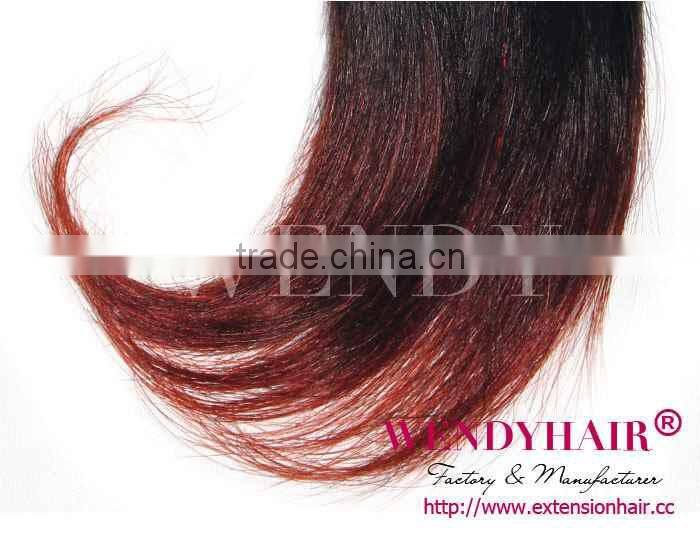 High Quality Black And Burgundy Ombre Two Tone Hair Weave/hair Weft Malaysian Hair