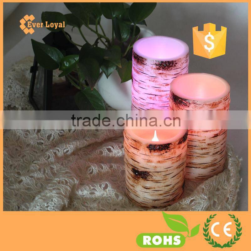 Set of 3 Resin Flameless Battery Operated LED Candles Remote Control With Warm Amber and Color Changing Modes