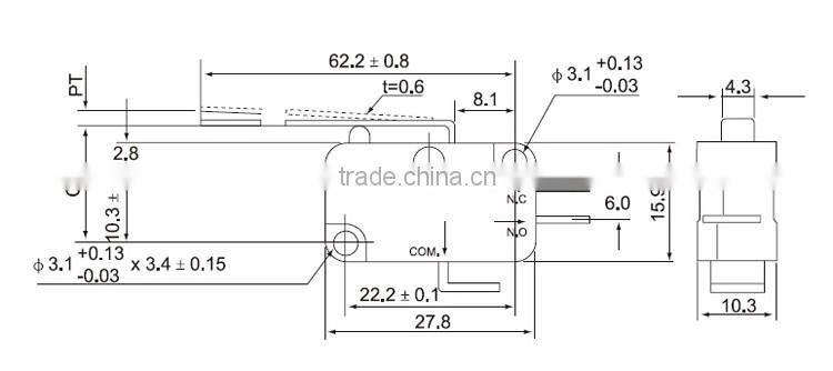 CNTD 250V AC Electronic Long Lever Micro Switch with Silver Contact Point (CMV-105D)