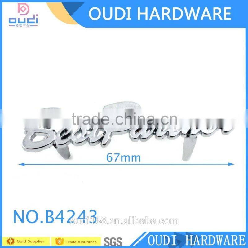 Connected words tag custom for women fashion handbag accessories custom metal logo label