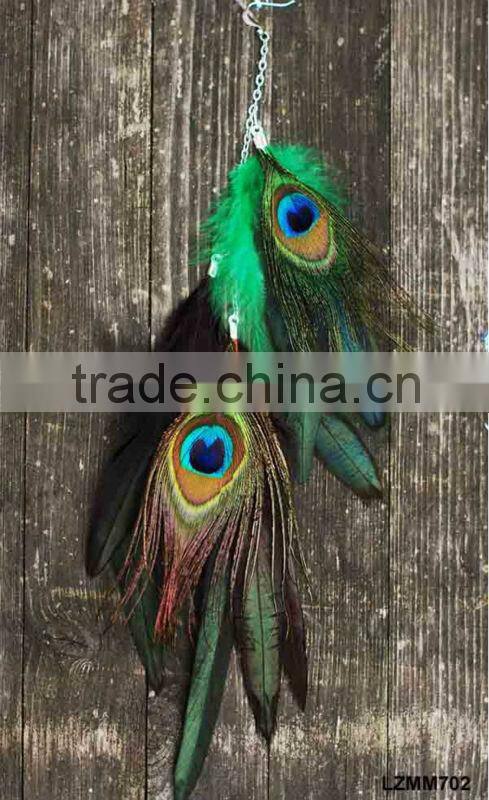 Vintage Dangle Peacock Feather Earrings LZMM18
