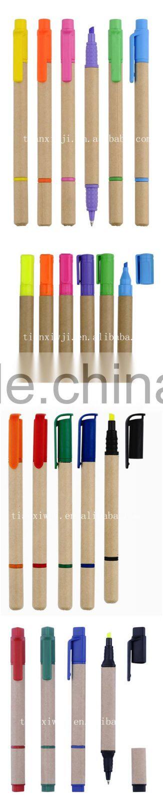 Eco friendl dual point eco friendly pen/highlighter pen