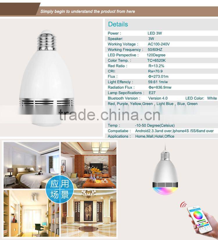 3w rgb led ,twinkler smart led light bulb bluetooth speaker with remote control , 7 led bulb with bluetooth speaker