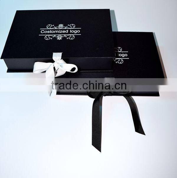 Luxury high quality black folding wedding gift boxes favor for guests