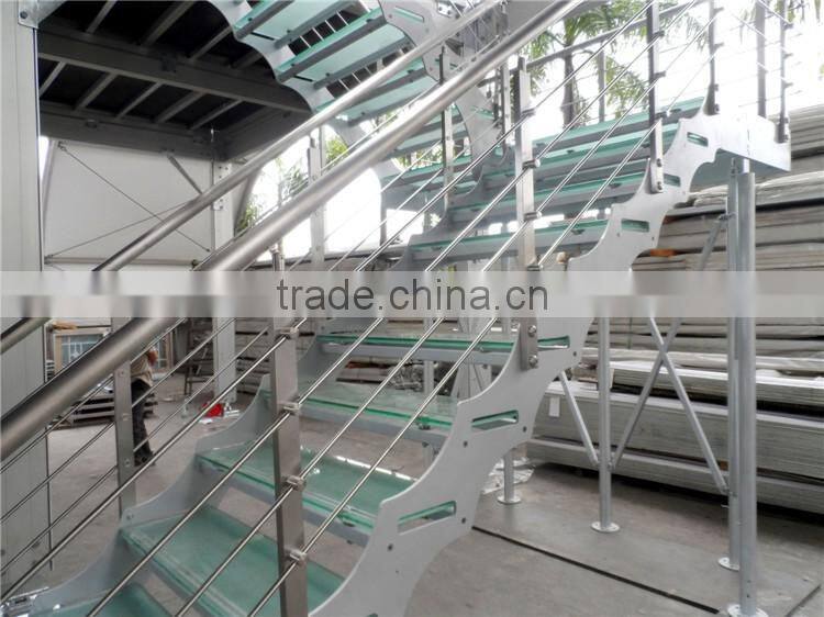 double stringer stainless steel straight stairs with glass treads