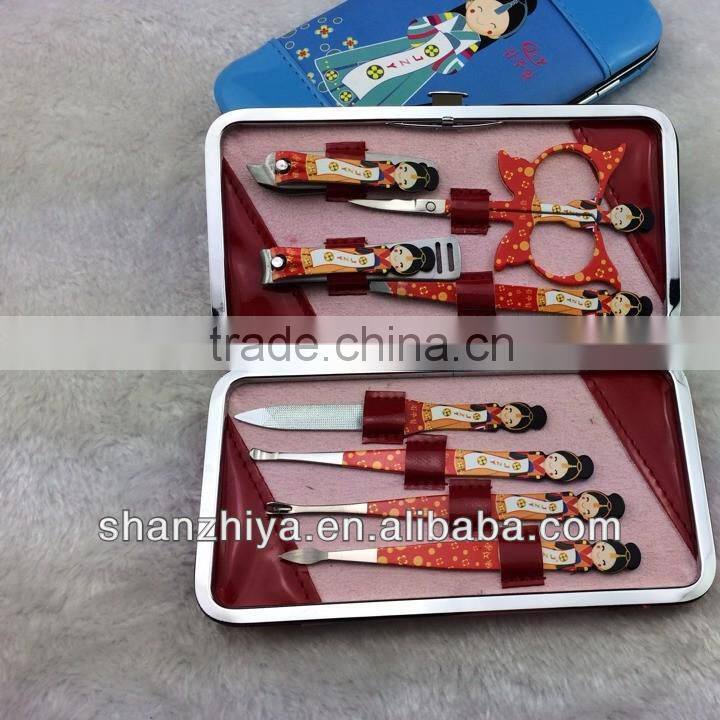 White 9pcs leather bag,nail cutter,earpick,manicure set