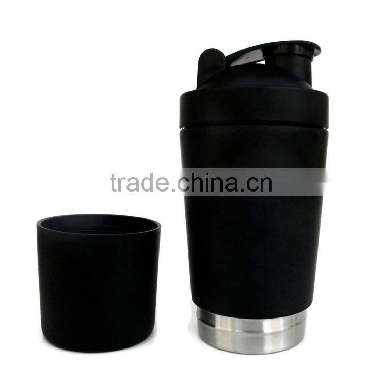 Black Coating Stainless Steel Vaccum Protein Shaker Bottle with 200ML Storage for Nutrition Powder