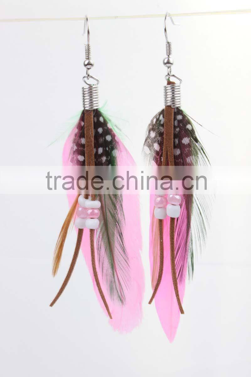 Neon color yellow Long cheap feather earring dangle drop earring for girls wholesale
