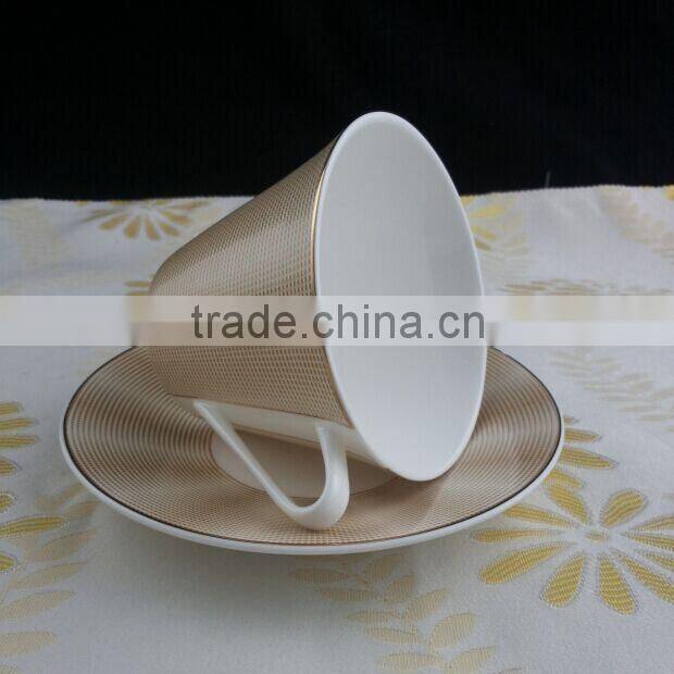 230ml coffee cup with gloden color decal with gold rim tea cup with saucer
