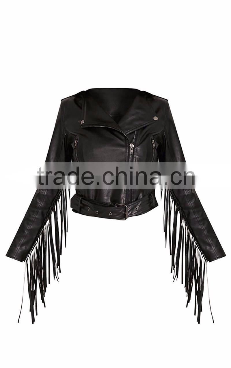 Woman black leather jacket