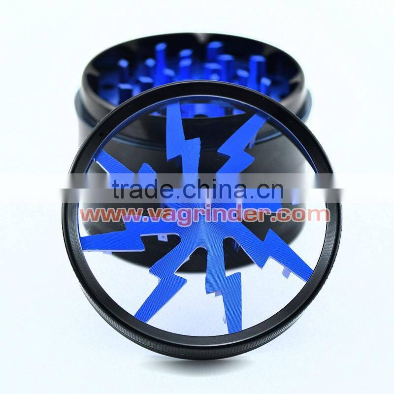 Lightning Aluminum 4-Part Tobacco Spice Tea Herb Grinder (2.5") with Pollen Catcher, Cleaning Brush and Scraper (Orange)