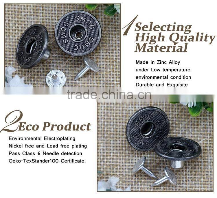 Metal Logo Custom Decorative Made Clothing Buttons for Jeans Wear