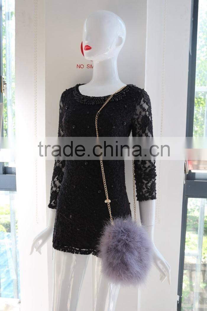 Dyed color women fashion feather fur bag turkey feather shoulder bag