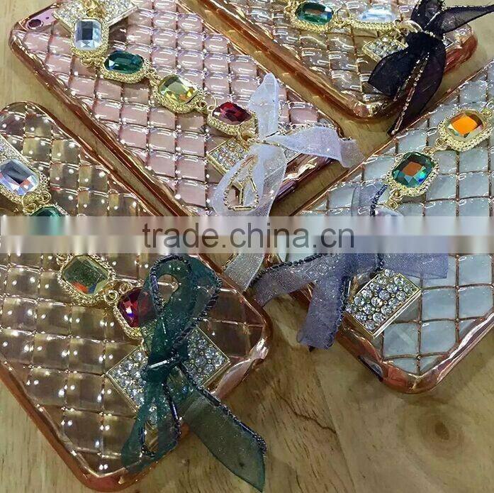 Fashion Electroplate Diamond carnelian phone Soft cover Case with logo window for iphone 6
