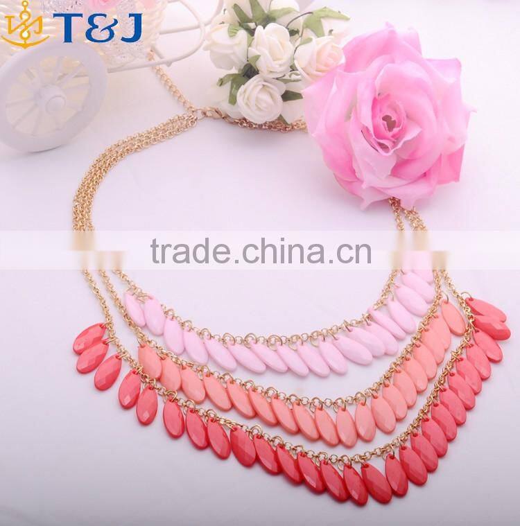 >>>2016 new fashion Bohemian style acrylic women pendant necklace multilayer water drop shape collar necklace/