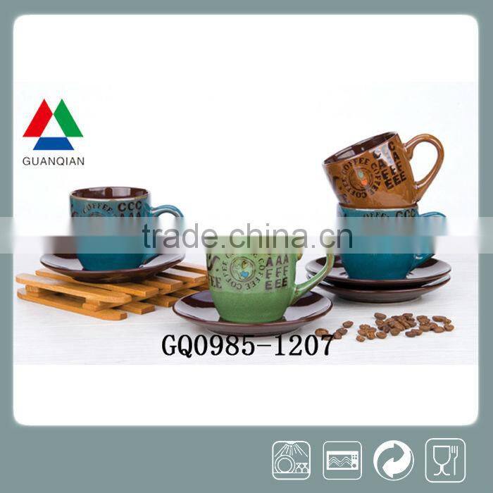 225ml black and whtite stoneware tea cup and saucer with decals