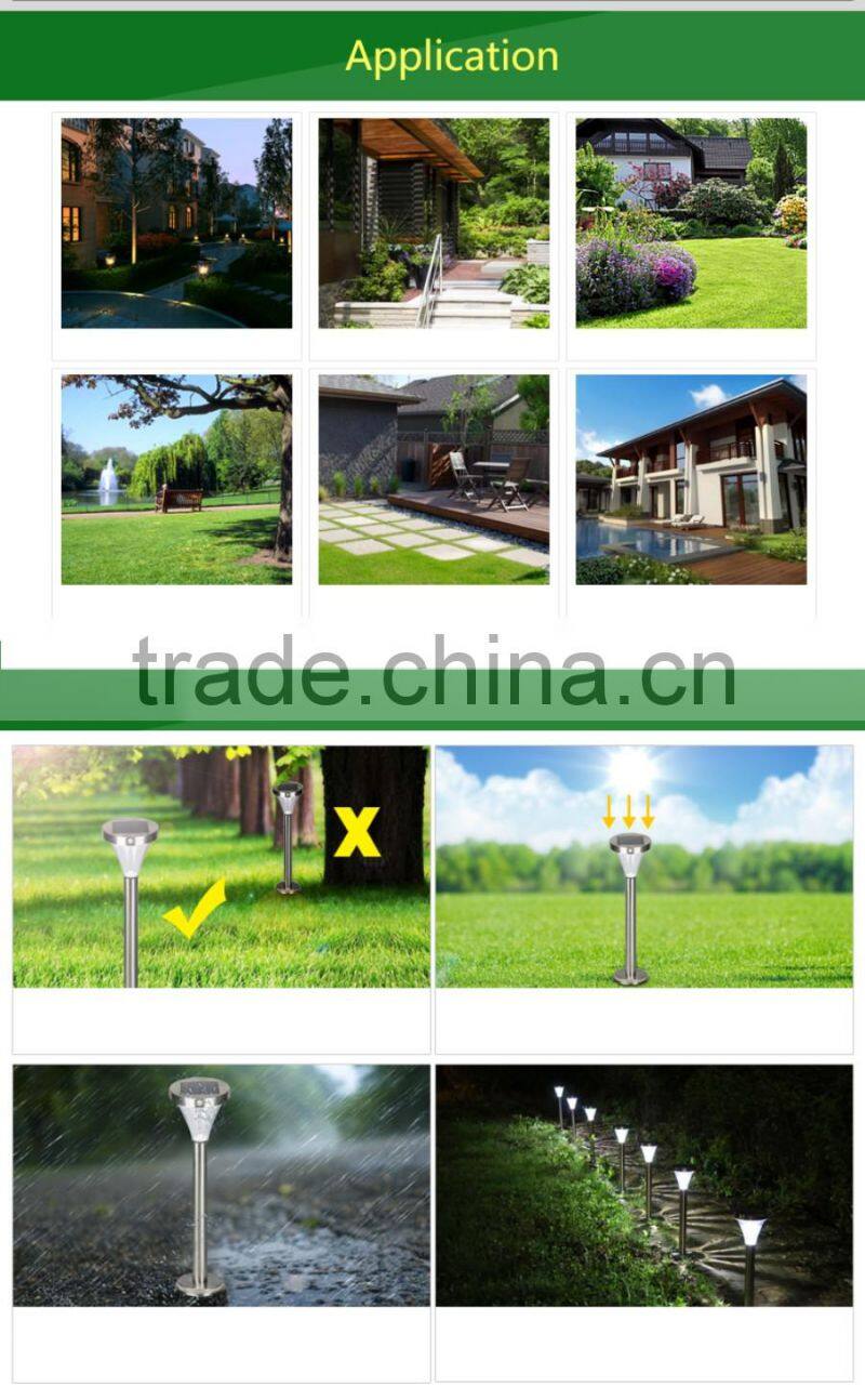 Outdoor Waterproof Stainless Steel PMMA Garden Lamp Sensor LED Solar Lawn Light