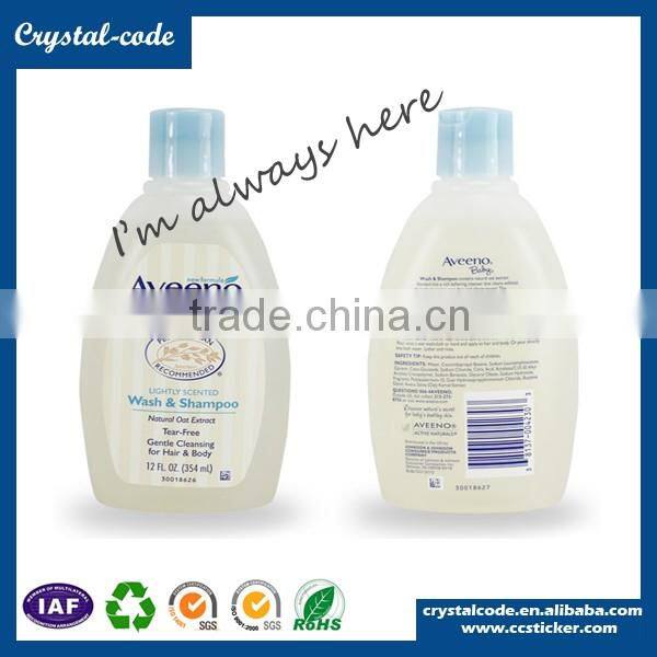 Plastic shampoo bottle label roll,packaging cosmetic label