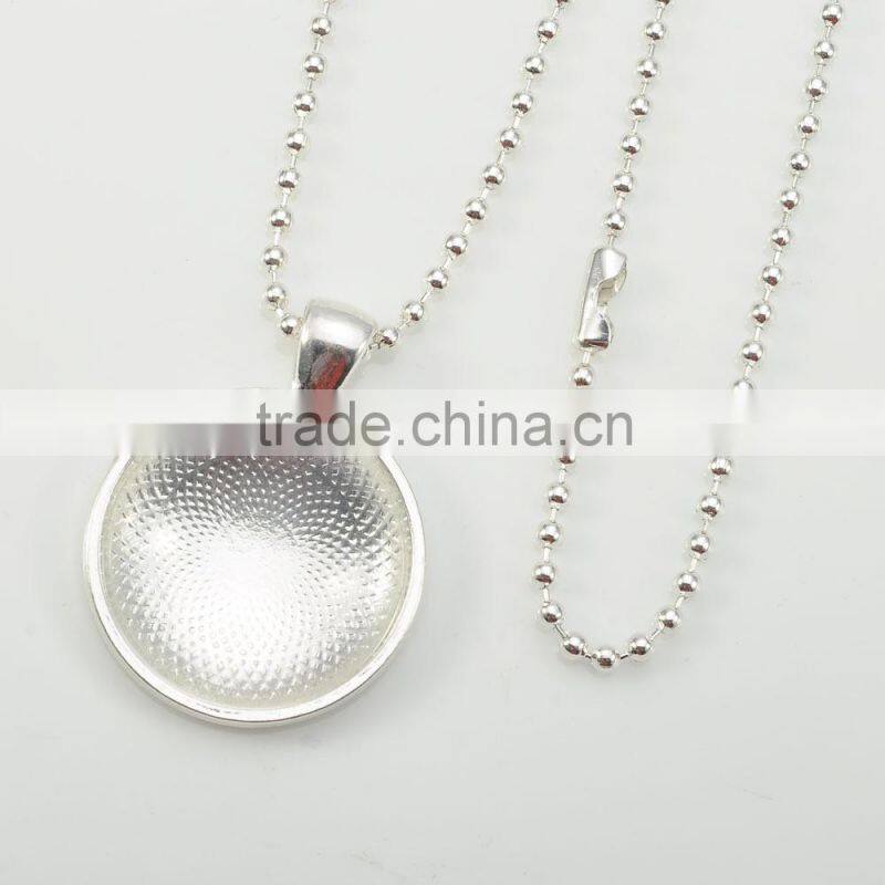 22*29mm New Arrival Fashion Bright Silver Bezel Cabochon round shaped Pendant Costume Necklace with Ball Chain