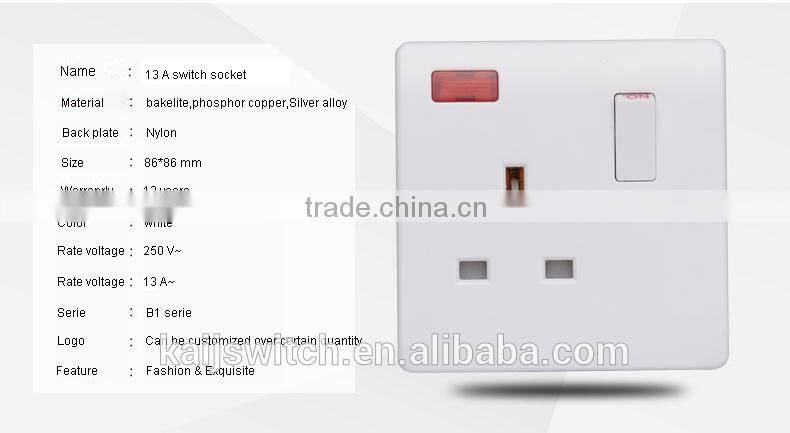 Bakelite white 13a uk 3 pin switch socket outlet with neon