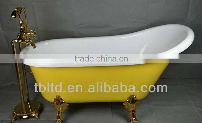 Luxury slipper claw foot bathtub with floor faucet red color