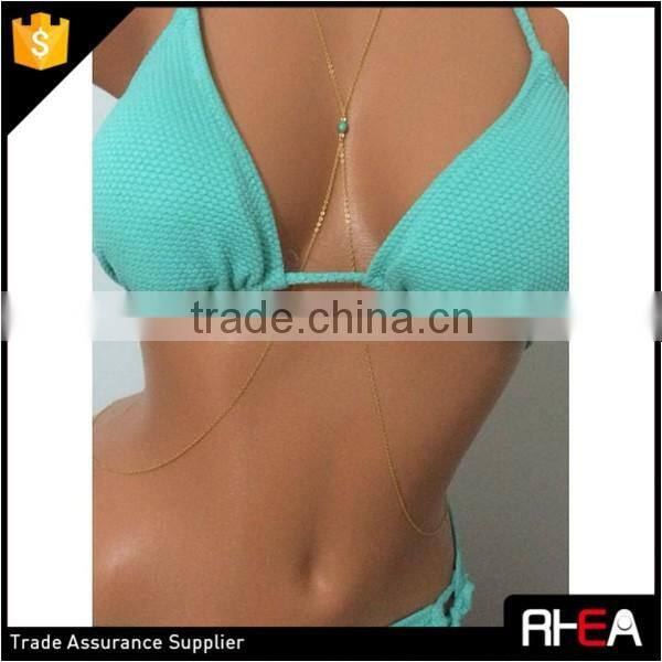2016 Sex Lover Gift Gold Body Chain Green Stone Pendant Body Chain