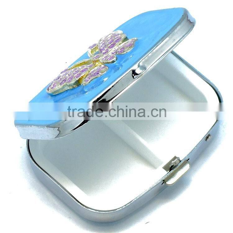 Portable Rectangle Metal Pill Box with 2 compartment