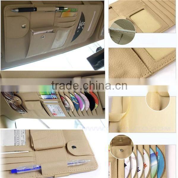 Boshiho Car Leather Sun Visor multi-use CD DVD Holder Bag Pocket Glass Clip Card Pen