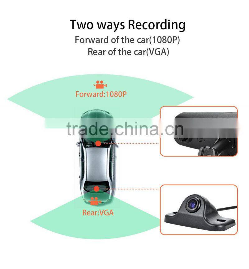 rearview mirror dual camera car dvr, 1080p, g-sensor,car camera dvr