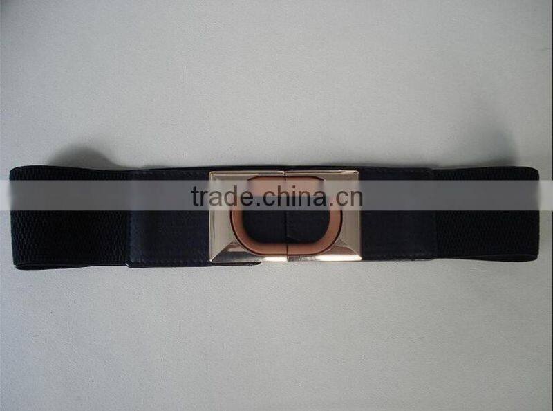 Fashion Women Elastic Wide Stretch Gold Metal Buckle Waistband Waist Belt