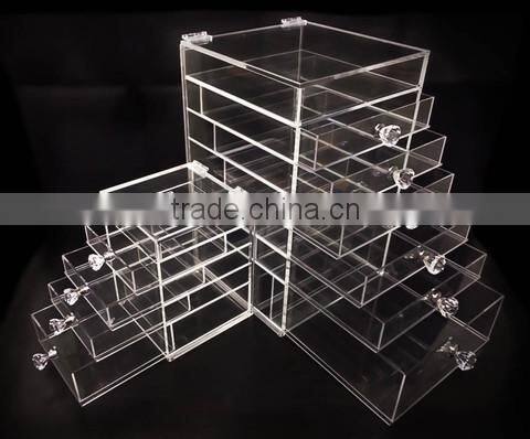 Clear countertop plexiglass cosmetic display showcase acrylic 5 drawers clear makeup organizer