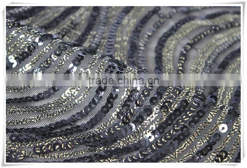 Latest design wave pattern fashion sequin fabric, wholesale sequin mesh fabric / stretch sequin embroidered fabric