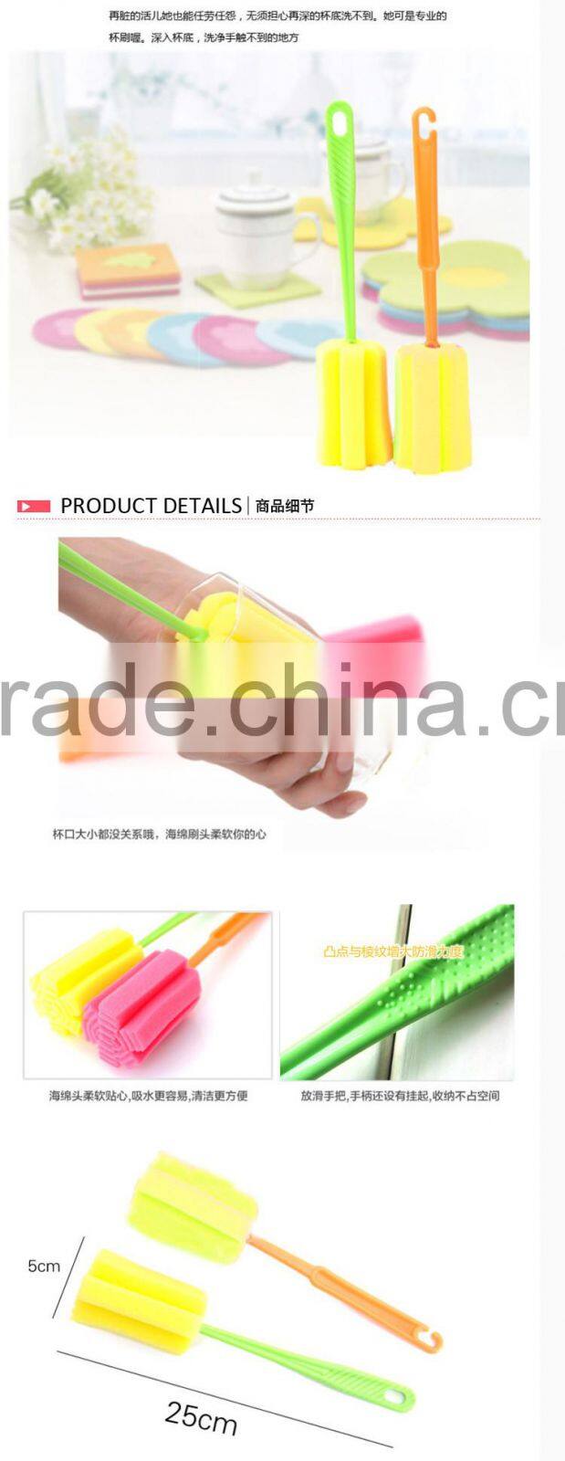 Long Handle Cup Dishes feeding Bottle Cleaning Sponge Brush-Red