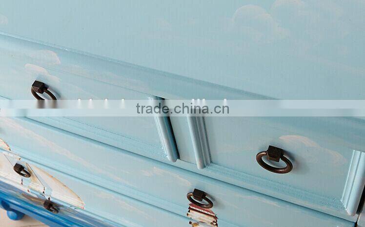 Mediterranean Style Chest of Drawers, Sailing Boat Handpainting Storage Cabinet, Solid Wood Living Room Cabinet (BF01-X1153)