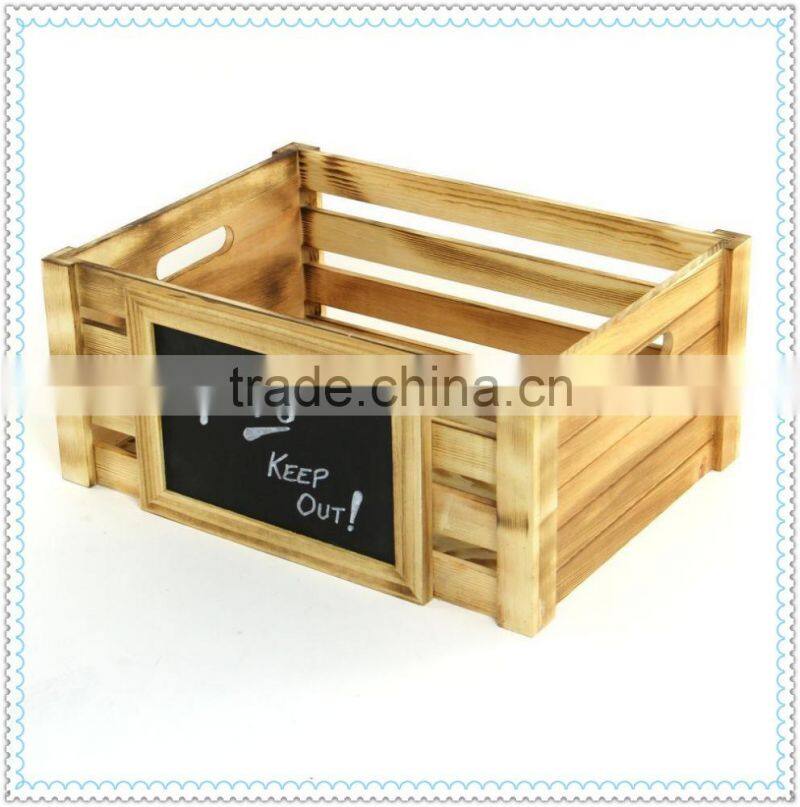 Trade Assurance Burnt Finish Stackable Wooden Display Crates with Chalk Board Blackboard Panel