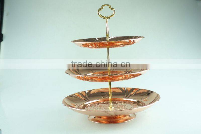 stainless steel three layer metal fruits plate flower decoration and clourful