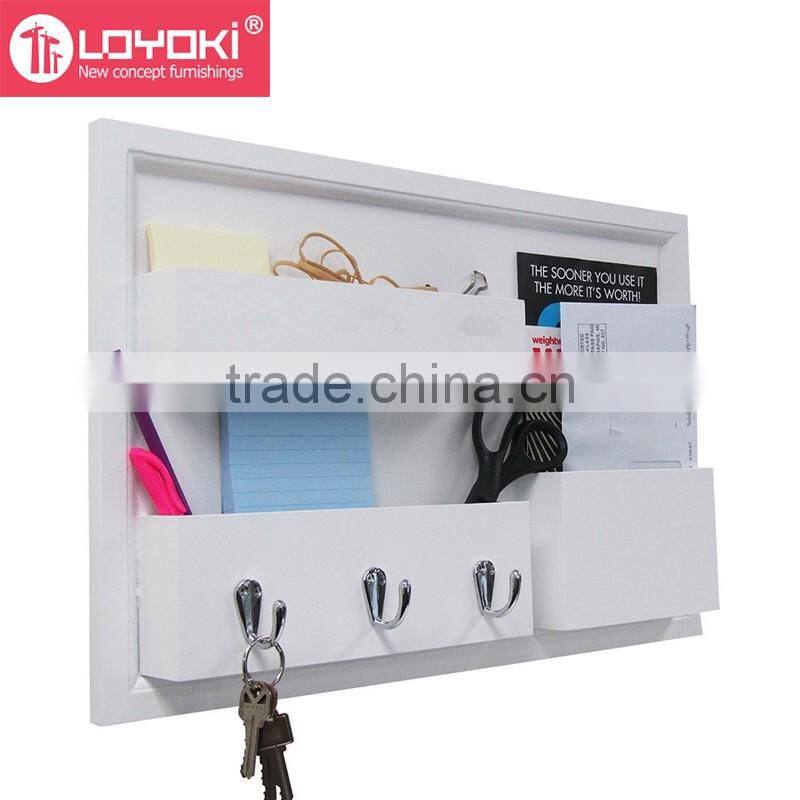 Home Decor Wood Wall Mounted Bulletin Board Entryway Chalk Board Mail Sorter Rack with Key Hooks and BlackBoard