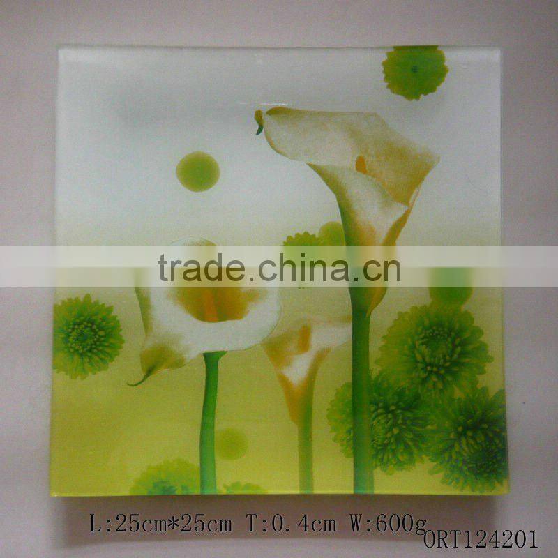 tempered glass plate with decal logo